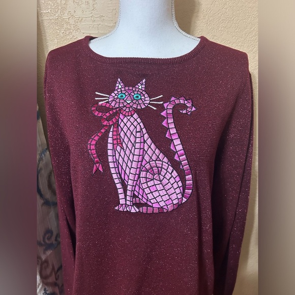 BOB MACKIE Wearable Art “cat” Graphic Print Scoop Neck Sweater Size L - Picture 5 of 6